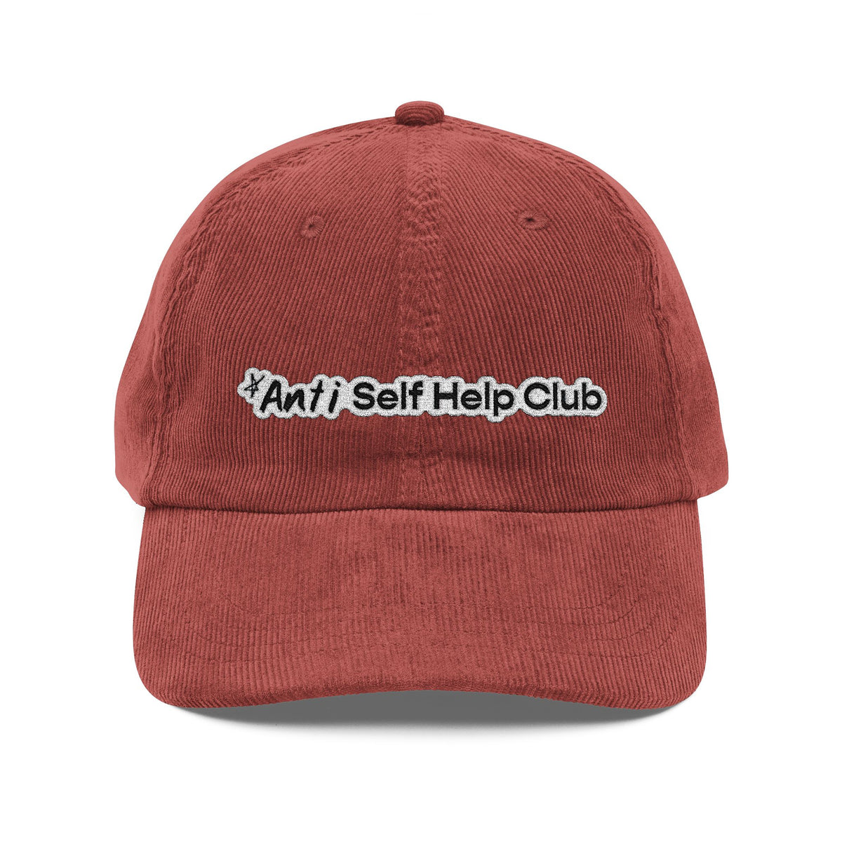 Vintage Corduroy Cap — "Anti Self Help Club" Embroidered Corduroy Hat