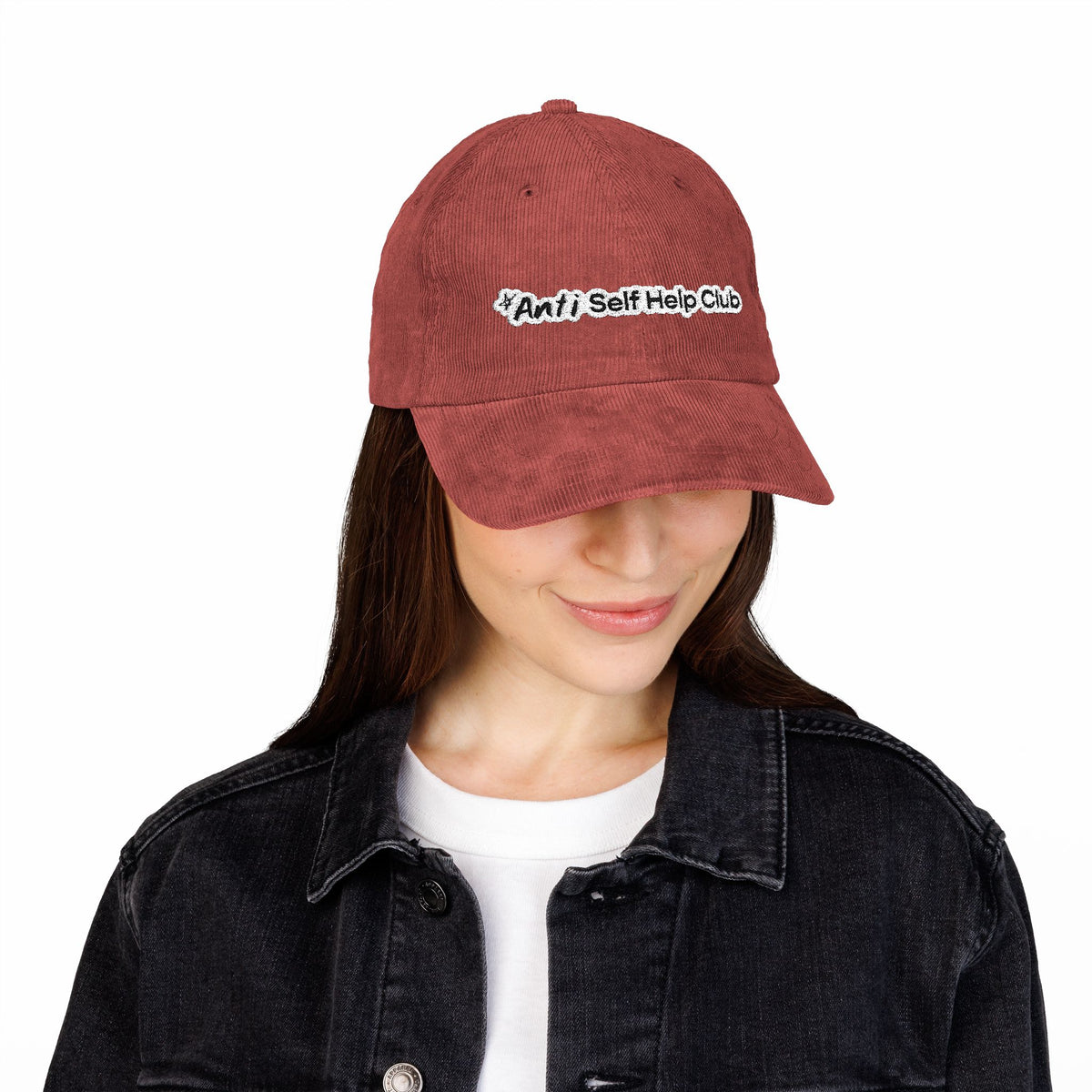 Vintage Corduroy Cap — "Anti Self Help Club" Embroidered Corduroy Hat