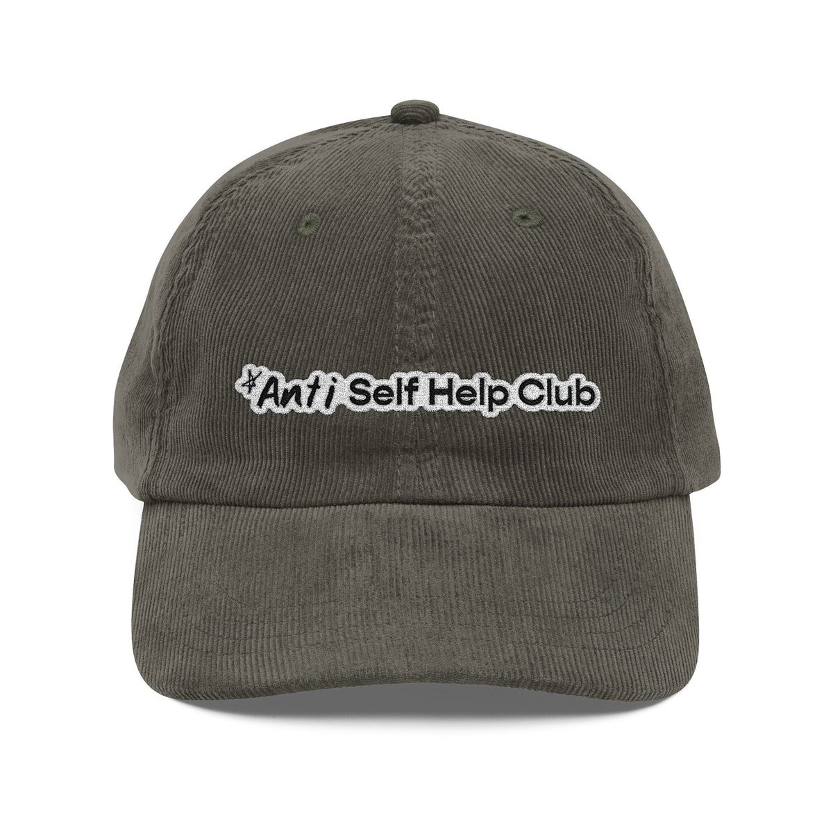 Vintage Corduroy Cap — "Anti Self Help Club" Embroidered Corduroy Hat