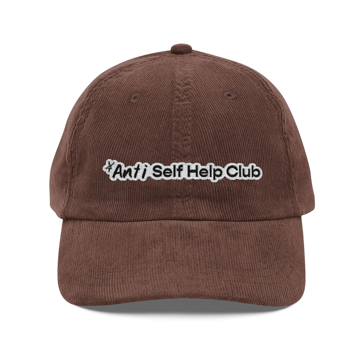 Vintage Corduroy Cap — "Anti Self Help Club" Embroidered Corduroy Hat