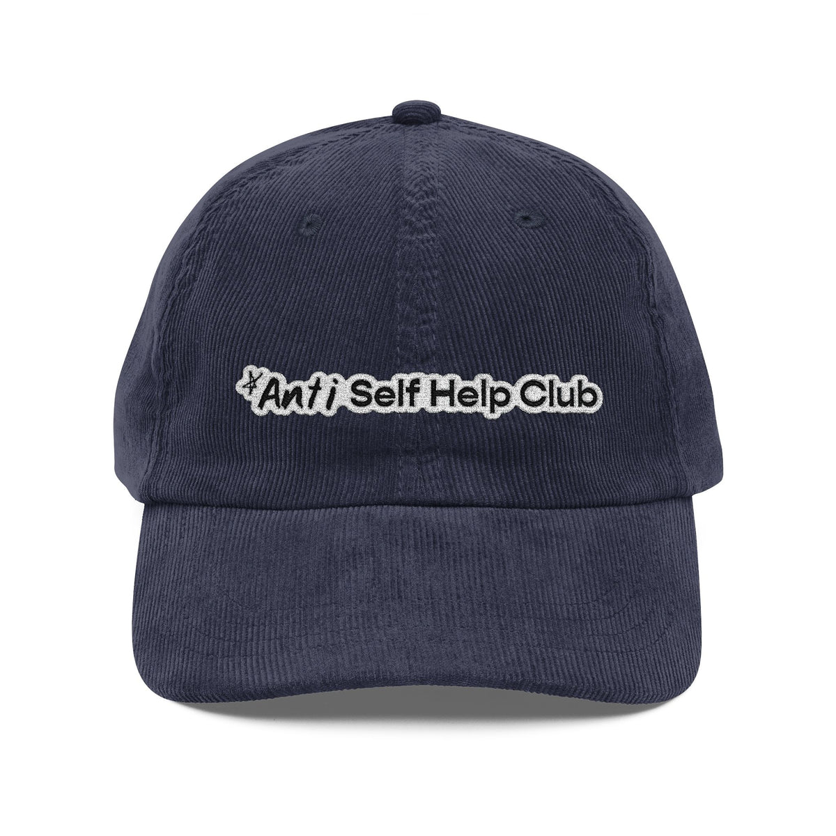 Vintage Corduroy Cap — "Anti Self Help Club" Embroidered Corduroy Hat